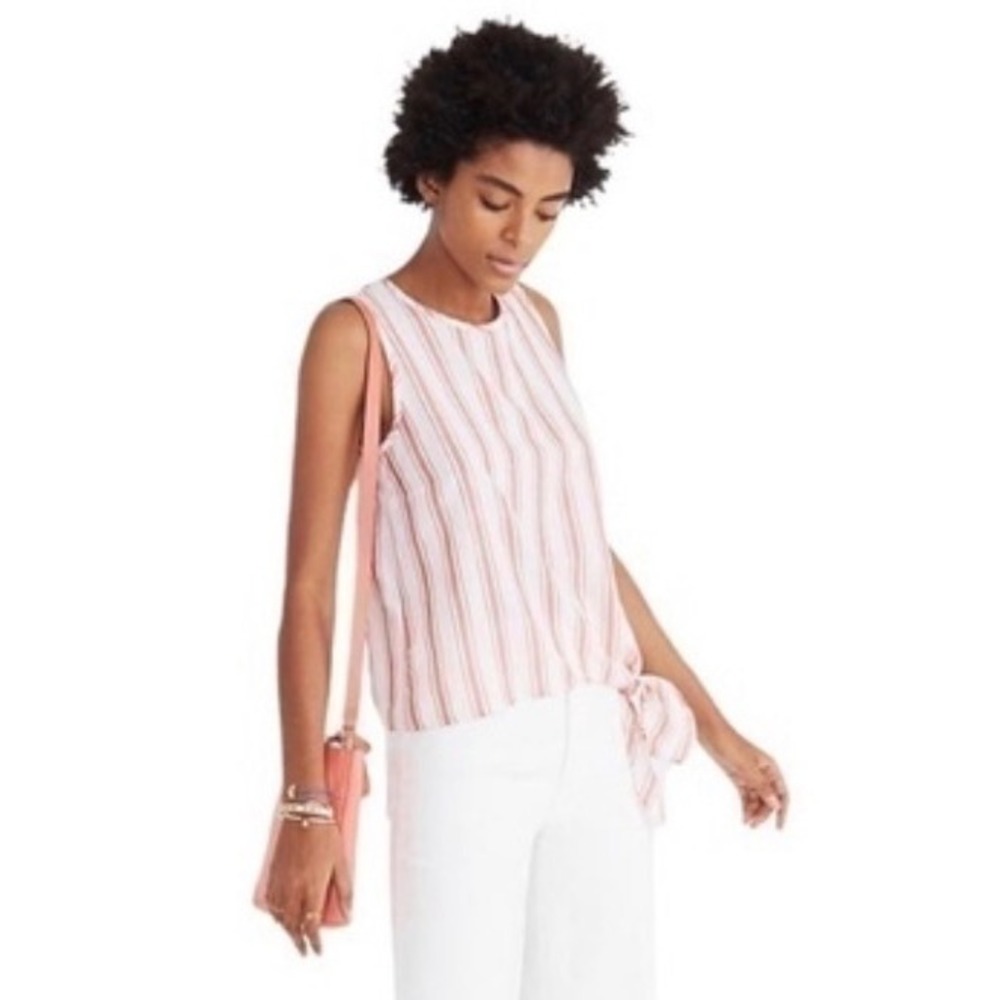 Madewell Womens Red White Striped Sleeveless Side‎ Tie Knot Cotton Top Size M